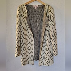 Anthropologie OSCAR By ESCIO Geometric Cream Open Front Knit Cardigan Sweater
